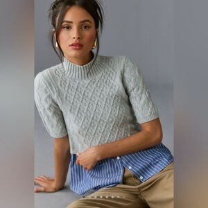 Maeve Melinda Cable Short-Sleeve Twofer Sweater by Antropology